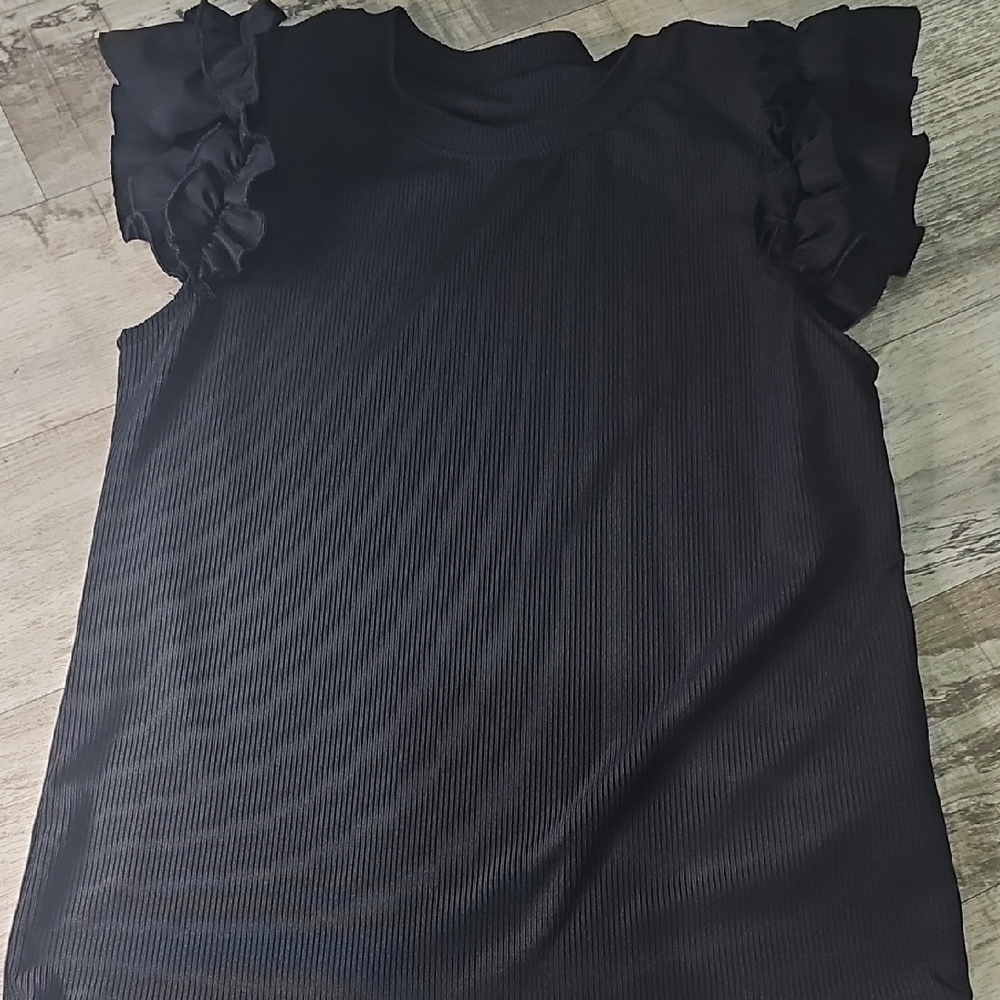 SHEIN Elegant Black Ruffle Sleeve Top